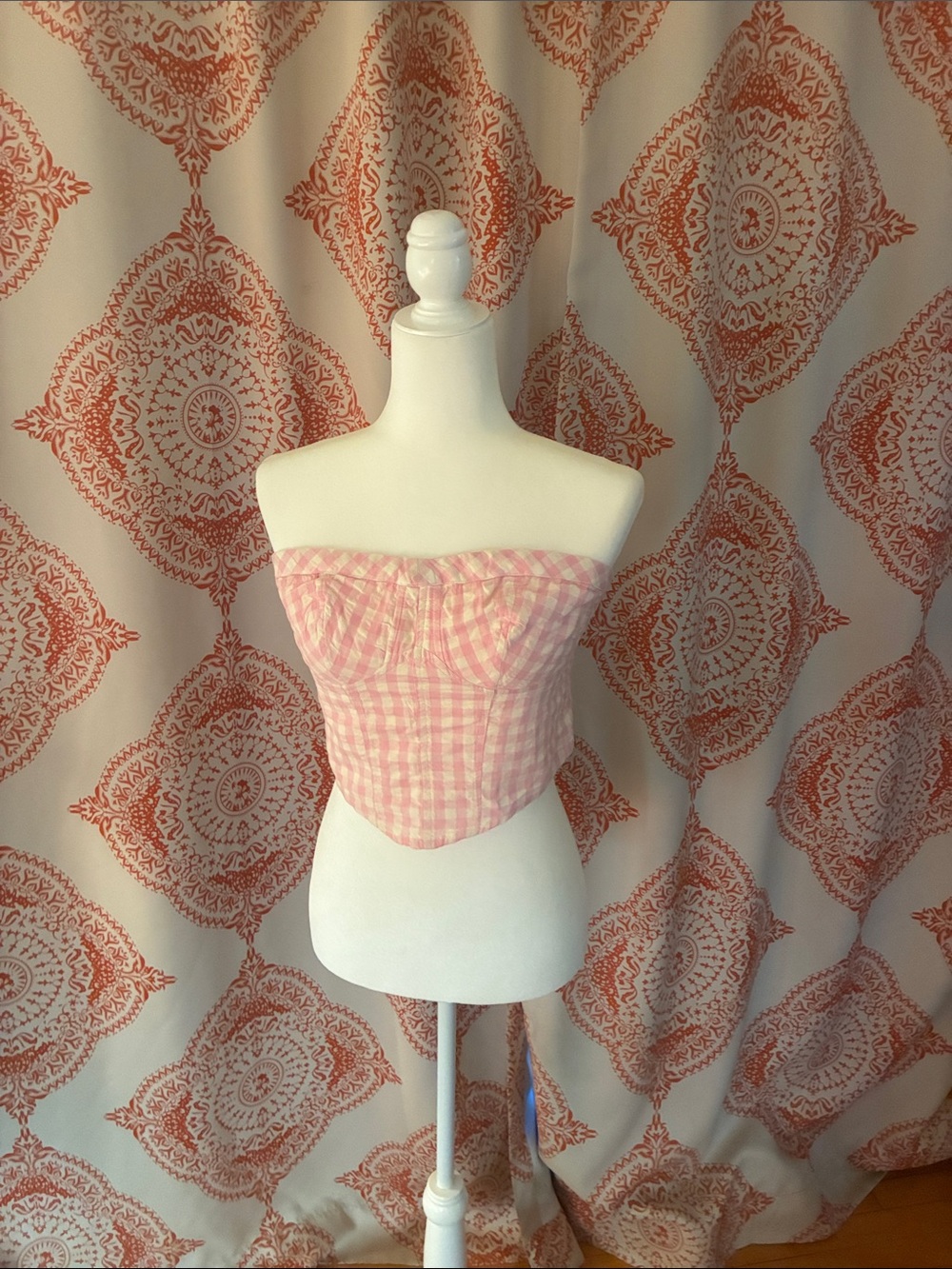 Free People Pink Gingham Strapless Bustier